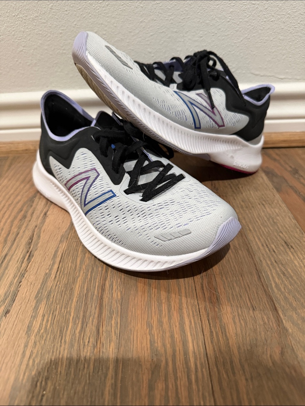 New Balance Women's Athletic Shoes - Light Gray, Black, Purple & Blue Accents